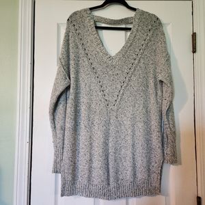 maurices Open Knit Heathered Sweater with Side Slit Detail and Bar Back XL Gray